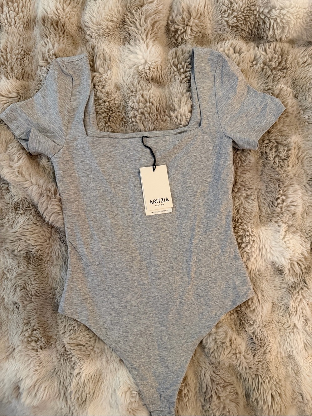Aritzia Light Grey Square Neck Short Sleeve Bodysuit